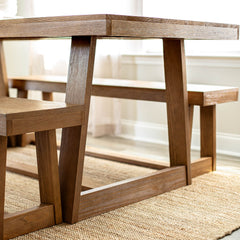 Dining Table, Solid Pine with Trestle Base, Pecan Wirebrush