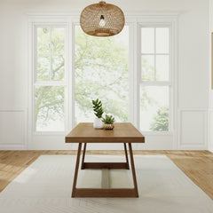 Dining Table, Solid Pine with Trestle Base, Pecan Wirebrush