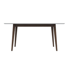 Dining Table, Solid Rubberwood, 63 Inch, White Top, Brown Base