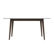 Dining Table, Solid Rubberwood, 63 Inch, White Top, Brown Base