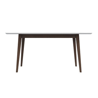Dining Table, Solid Rubberwood, 63 Inch, White Top, Brown Base