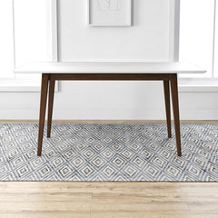 Dining Table, Solid Rubberwood, 63 Inch, White Top, Brown Base