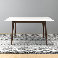 Dining Table, Solid Rubberwood, 63 Inch, White Top, Brown Base