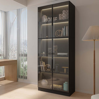 Display Cabinet, 5 Shelves, Black Manufactured Wood and Glass