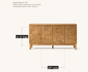 Interior dimensions | cabinet interior diagram behind the closed doors, 29 inches wide and 21.5 inches high, two adjustable shelves