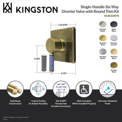 Diverter Valve, Verona, Six-Way with Square Trim Kit in Brushed Brass
