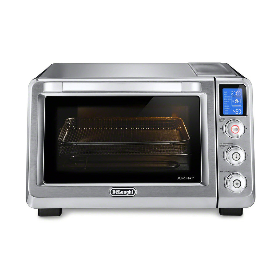 Angle | De'Longhi air fryer oven side profile showing door handle and interior light