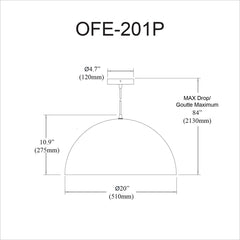 Dome Pendant Light, 20 Inch Metal Shade, Matte White