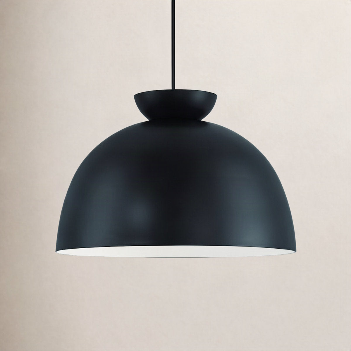 Dome Pendant Light, 20 Inch Wide, Black Metal