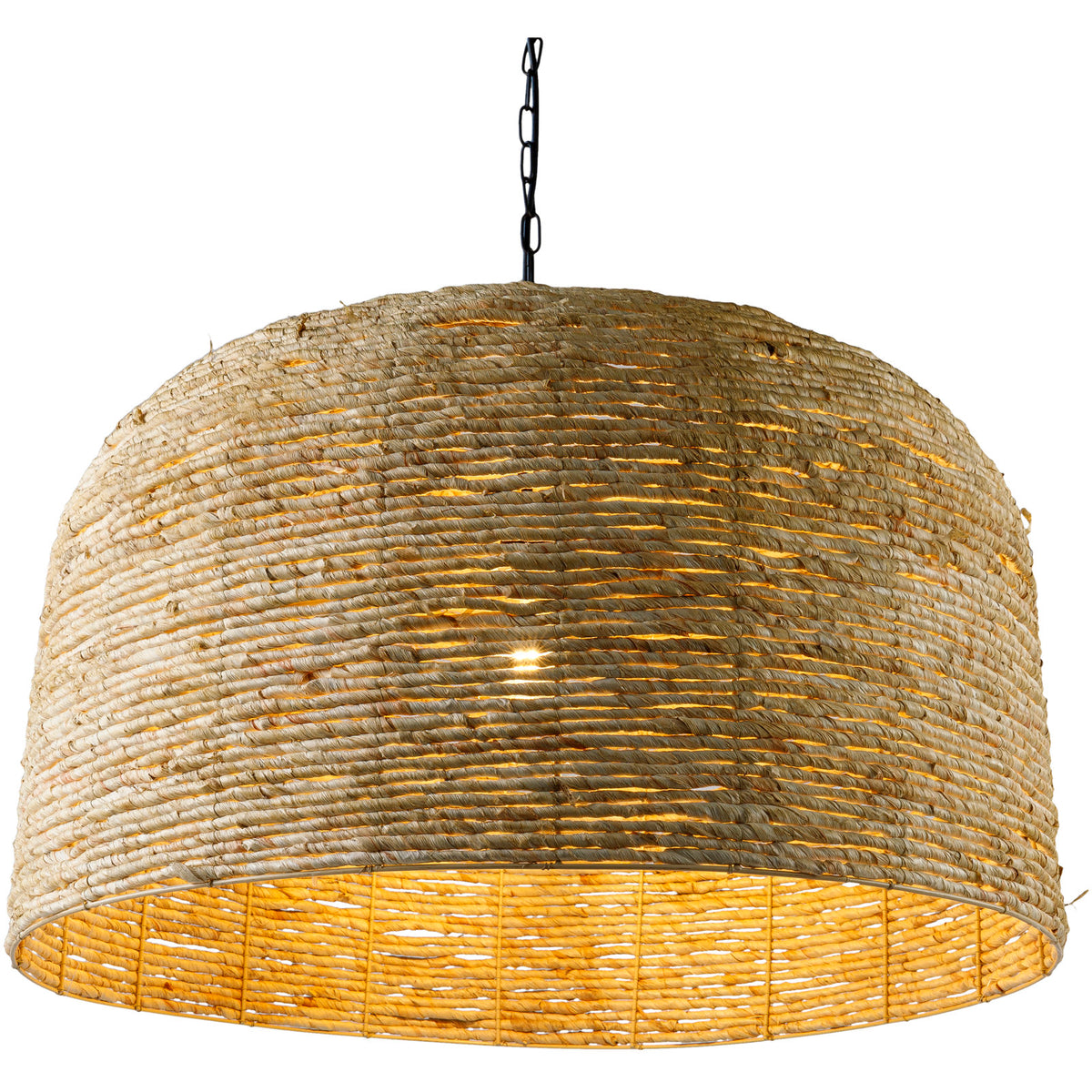 Dome Pendant Light with Brown Rattan Shade and Metal Fixture