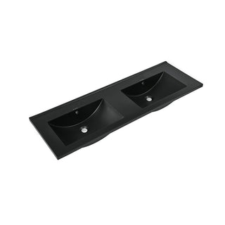 Double Basin Vanity Sink Top, 48 Inch, Top-Mount in Glossy Black