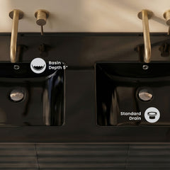 Double Basin Vanity Sink Top, 48 Inch, Top-Mount in Glossy Black