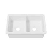 Double Bowl Kitchen Sink, Oslo, Undermount/Drop-In, Fireclay, 32 Inch, Glossy White
