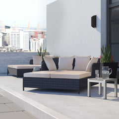 Double Chaise with Woven Plastic Frame and 2 Sand Cushions