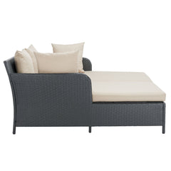 Double Chaise with Woven Plastic Frame and 2 Sand Cushions