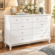 Double Dresser, 10 Drawers, MDF Frame, White/Silver