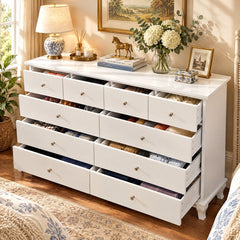 Double Dresser, 10 Drawers, MDF Frame, White/Silver