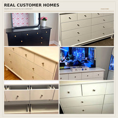 Double Dresser, 10 Drawers, MDF Frame, White/Silver