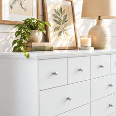 Double Dresser, 10 Drawers, MDF Frame, White/Silver