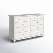 Double Dresser, 10 Drawers, Solid and Manufactured Wood, White/Silver