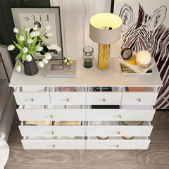 Double Dresser, 10 Drawers, Solid and Manufactured Wood, White/Silver