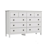 Double Dresser, 10 Drawers, White MDF, Metal Handles