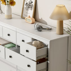 Double Dresser, 10 Drawers, White MDF, Metal Handles
