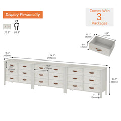 Double Dresser, 18 Fabric Drawers, Solid and Manufactured Wood Frame