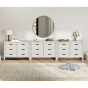 Double Dresser, 18 Fabric Drawers, Solid and Manufactured Wood Frame