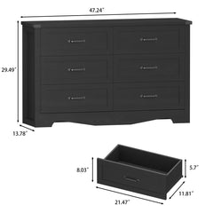 Double Dresser, 6 Drawers, Black Gloss Manufactured Wood
