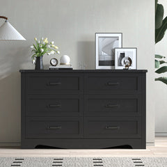 Double Dresser, 6 Drawers, Black Gloss Manufactured Wood