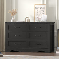 Double Dresser, 6 Drawers, Black Gloss Manufactured Wood