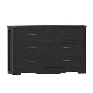 Double Dresser, 6 Drawers, Black Gloss Manufactured Wood