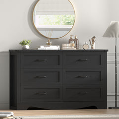 Double Dresser, 6 Drawers, Black Gloss Manufactured Wood