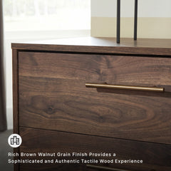 Double Dresser, 6 Drawers, Brown Engineered Wood, Gold Handles