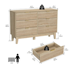 Double Dresser, 6 Drawers, Brown Solid and Manufactured Wood, Gold Handles