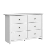 Double Dresser, 6 Drawers, Engineered Wood, Tapered Legs, White