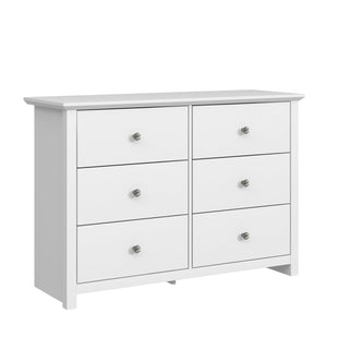 Double Dresser, 6 Drawers, Engineered Wood, Tapered Legs, White