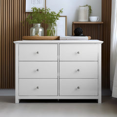 Double Dresser, 6 Drawers, Engineered Wood, Tapered Legs, White