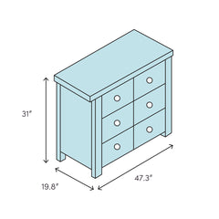 Double Dresser, 6 Drawers, Engineered Wood, White and Gray, Black Legs