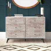 Double Dresser, 6 Drawers, Engineered Wood, White and Gray, Black Legs