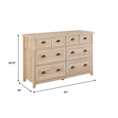 Double Dresser, 6 Drawers, Engineered Wood, White Oak