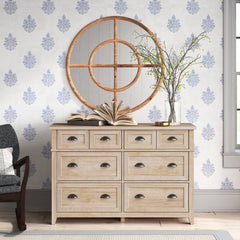 Double Dresser, 6 Drawers, Engineered Wood, White Oak