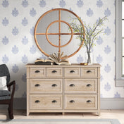 Double Dresser, 6 Drawers, Engineered Wood, White Oak