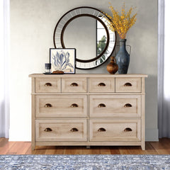Double Dresser, 6 Drawers, Engineered Wood, White Oak