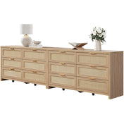Double Dresser, 6 Drawers, Manufactured Wood and MDF, Gold Handles, Light Oak