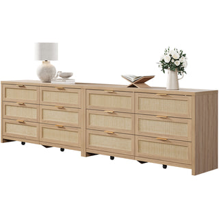 Double Dresser, 6 Drawers, Manufactured Wood and MDF, Gold Handles, Light Oak