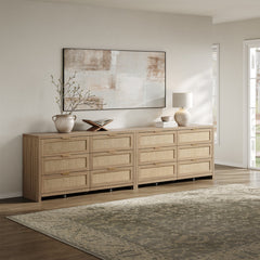 Double Dresser, 6 Drawers, Manufactured Wood and MDF, Gold Handles, Light Oak