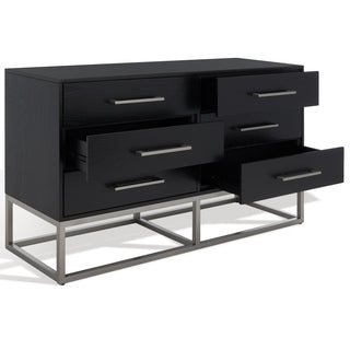 Double Dresser, 6 Drawers, Manufactured Wood and MDF, Silver/Black