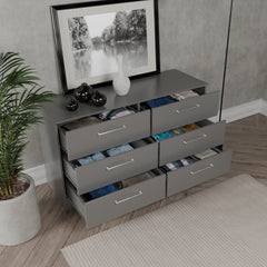 Double Dresser, 6 Drawers, Manufactured Wood, Gray